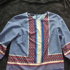 Talbots Blue and Red Geometric Blouse